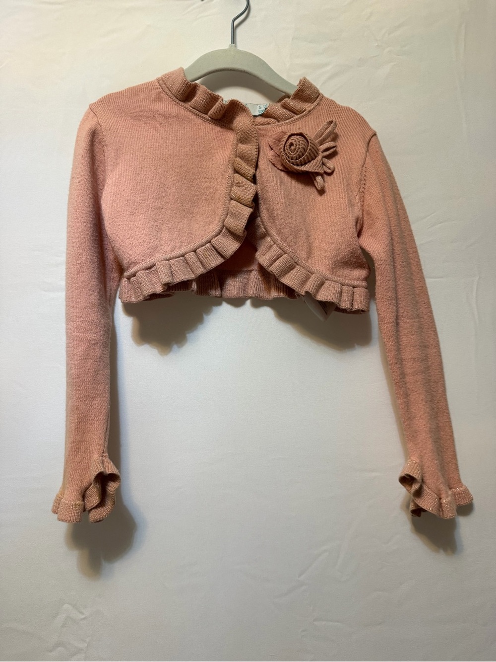 Girls' Pink Ruffle Bolero Sweater - Floral Accent